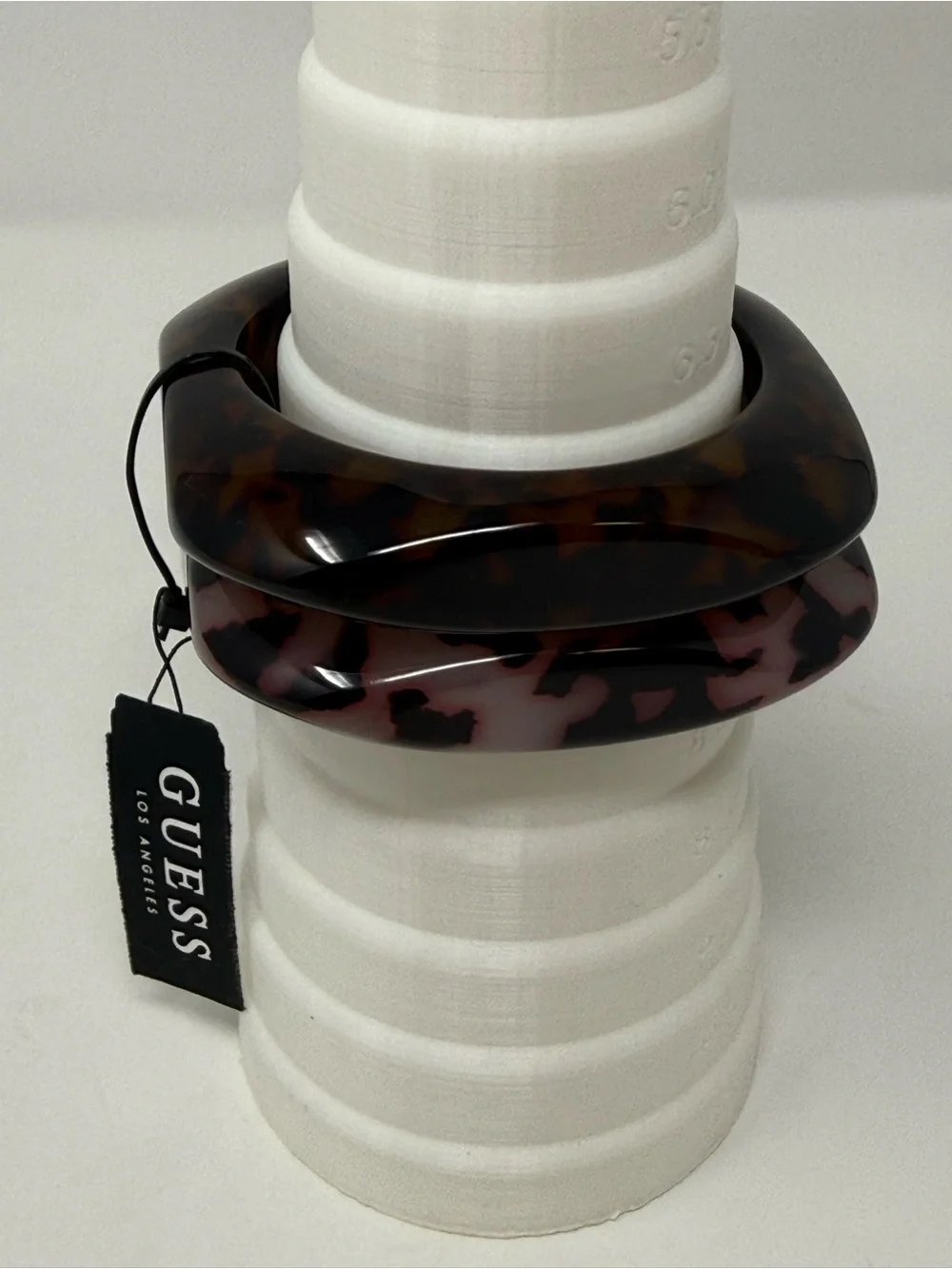 Guess Tortoiseshell Resin Bangle Set - Brown with Pink Accents